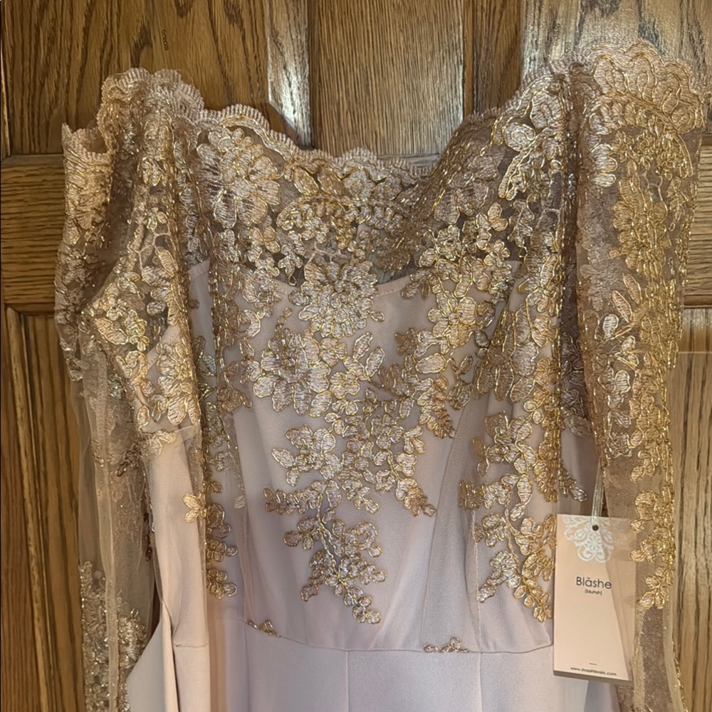 Cream and Gold Long Sleeve jumpsuit with Sweetheart Neckline - Picture 3 of 7